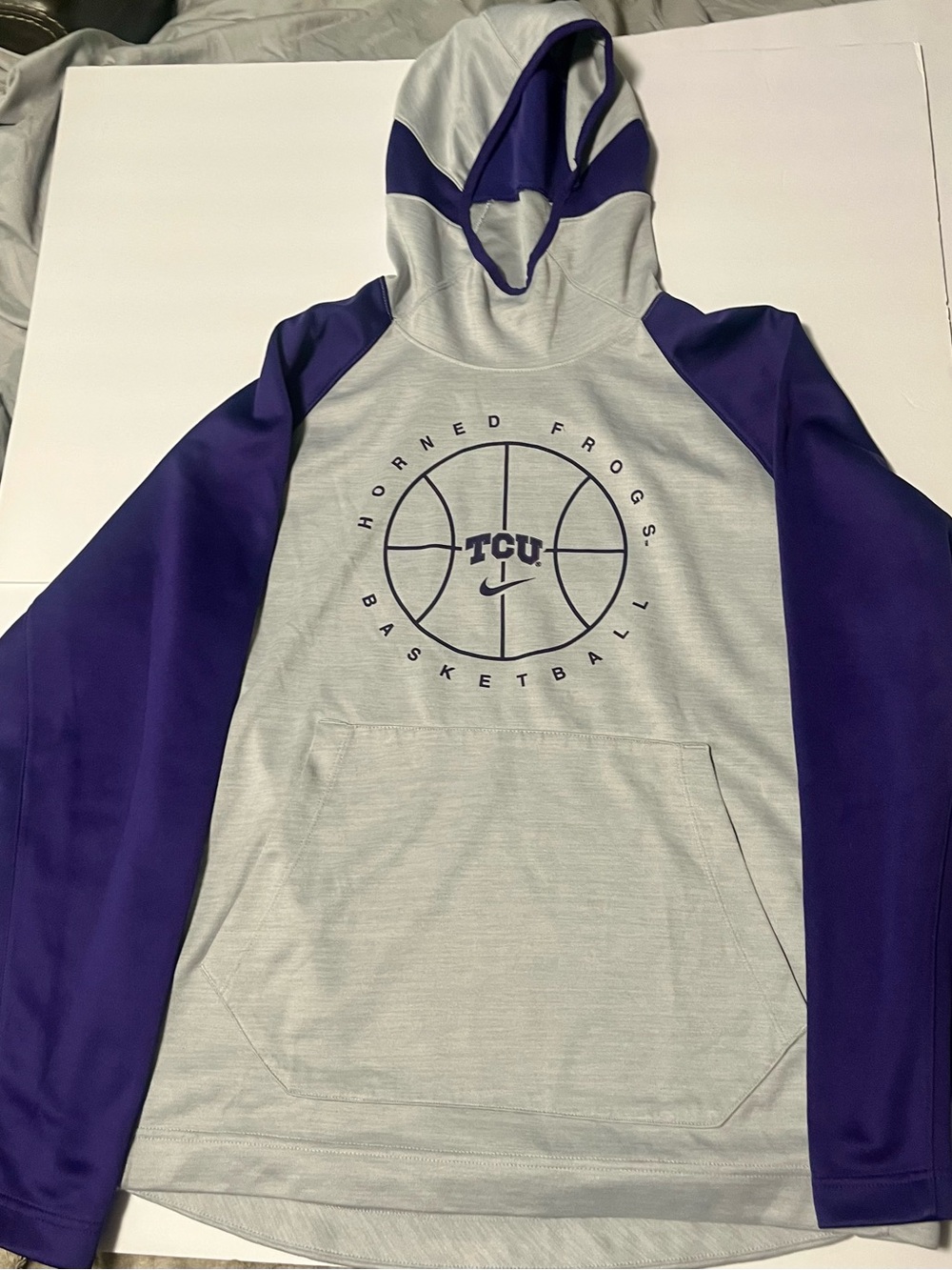 Nike Dri-Fit TCU Horned‎ Frogs Basketball Pullover Hoodie Mens L Gray Purple